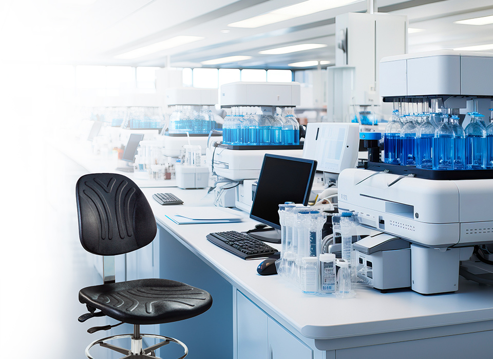 black chair in lab with machinery